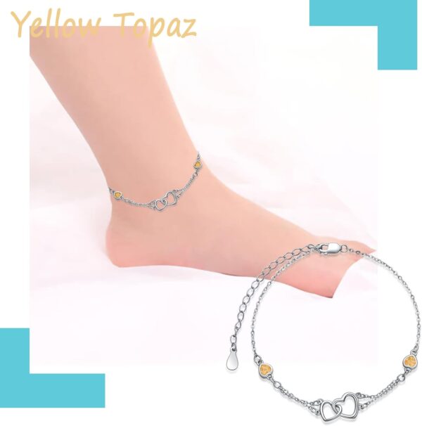 Dorunmo Anklet/Bracelet for Women 925 Sterling Silver Birthstone Jewelry Cubic Zirconia Double Heart Chain Jewelry for Mom Wife Friend Bride Valentine's Day Christmas Birthday Mother's Day - Image 4
