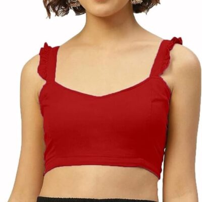 Readymade Cotton Saree Blouse Indian Women Stylist Top Bollywood Sari Choli Round Neck Sleeveless Back Open