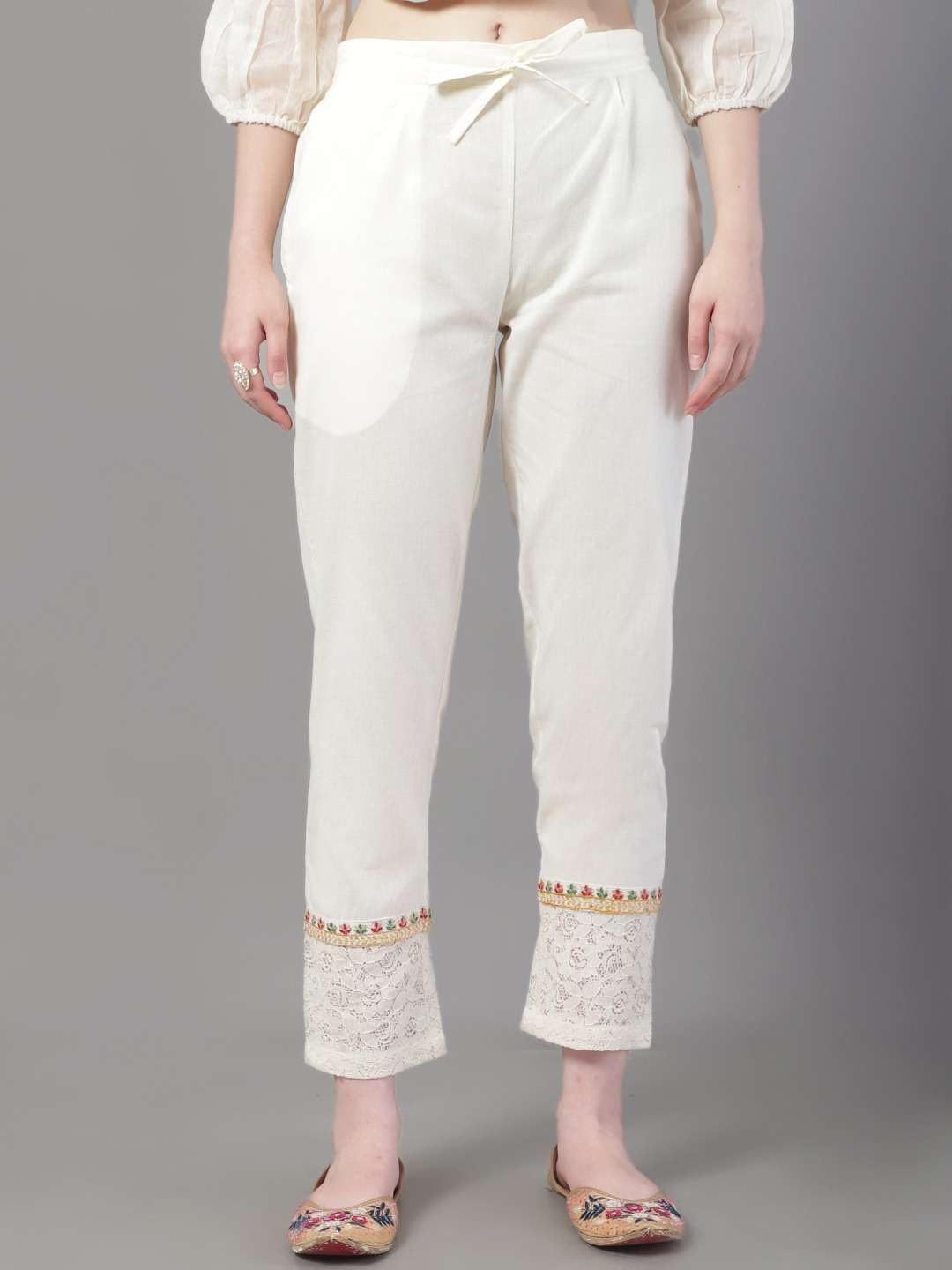 Women's Cotton Straight Off White With Red Hand Embroidered Kurta Pant Set With Dupatta - Image 8
