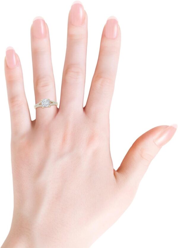 Angara Lab-Grown Solitaire Cushion Diamond Split Shank Engagement Ring in Silver / 14K Solid Gold/Platinum | April Birthstone, Birthday, Anniversary, Wedding Jewelry Gift for Women - Image 4