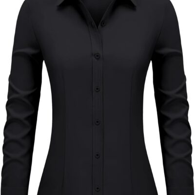 Women's Button Down Shirts Collared Fitted Dress Shirts Long Sleeve Wrinkle Free Blouse Formal Office Work Tunic Tops