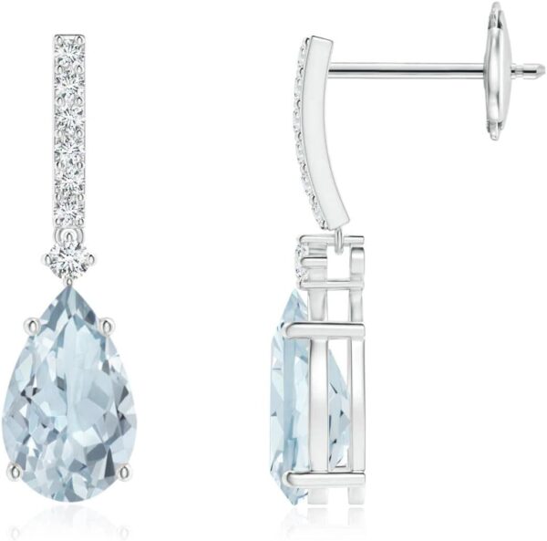 ANGARA Natural Solitaire Pear Aquamarine Drop Earrings with Diamonds in 14K Solid Gold/Platinum | March Birthstone, Birthday, Engagement, Anniversary, Wedding Jewelry Gift for Women - Image 7