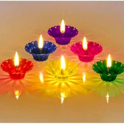 Craftsman 12 Pc Reflective Floating Diwali Diya Deepawali Oil Lamp/Welcome Traditional Diyas with Wax Coated Wicks Batti.