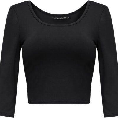 OThread & Co. Women's Crop Tops Basic Stretchy Scoop Neck 3/4 Sleeve T-Shirt