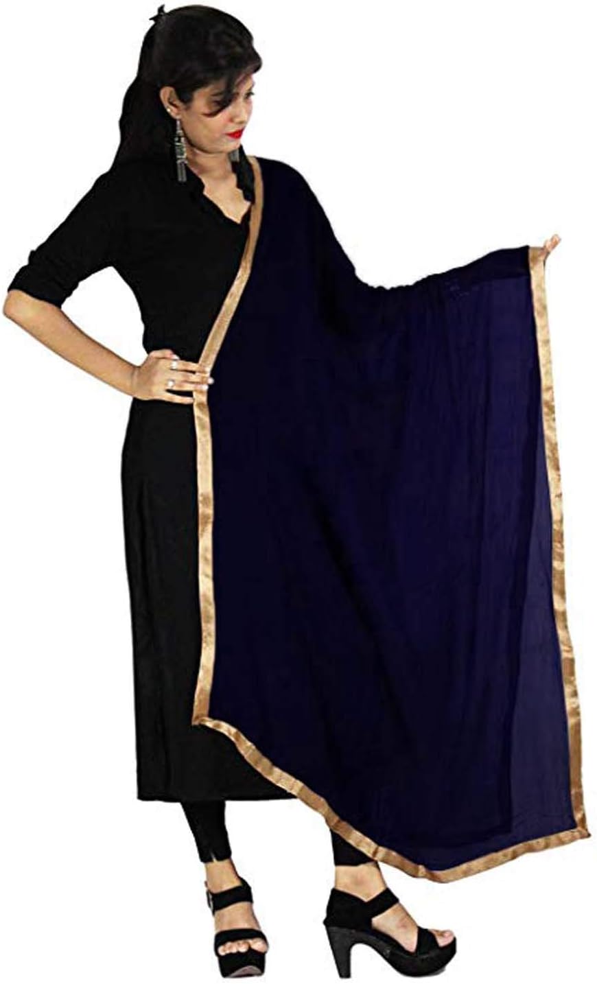 Traditional Plain Golden Lace Dupatta Fashionable Semi Chiffon Chunni Neck Wrap Hijab Scarf Stole For Women's