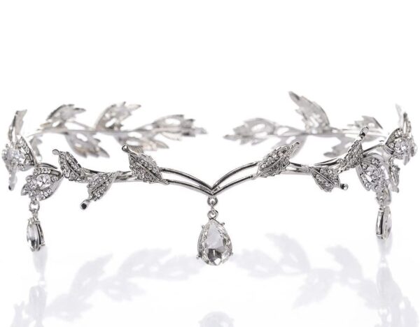 TRAWOLF Bridal Pearl Headband Leaf Crystal Tiara Bridal Headpiece, Wedding Tiara Beaded Forehead Band Crystal Rhinestones Wedding for Her Party Headpiece for Bride Bridesmaid Girls-Silver