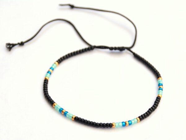 Large Anklet for Women, Plus Size Adjustable Beaded String Ankle Bracelet, Unique Boho Bohemian Hippie Style Black Multicolor Waterproof Anklet, 10 inches, 11 inches, Handmade by Tribes (M-L) - Image 7