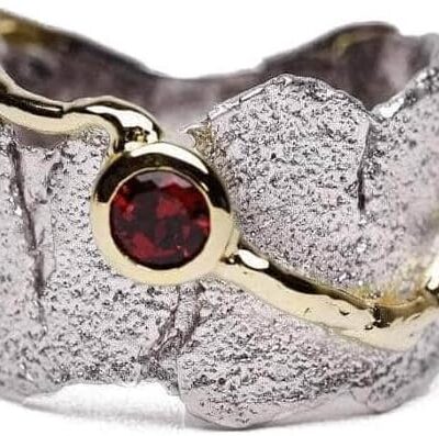 german kabirski Red Garnet & Blue Sapphire Ring | Handmade 925 Sterling Silver, Gold & White Rhodium Plated | Statement Jewelry for Women | Birthstone Ring, Unique Design