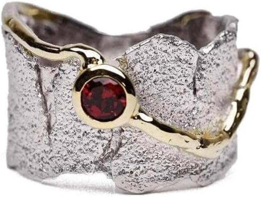 german kabirski Red Garnet & Blue Sapphire Ring | Handmade 925 Sterling Silver, Gold & White Rhodium Plated | Statement Jewelry for Women | Birthstone Ring, Unique Design