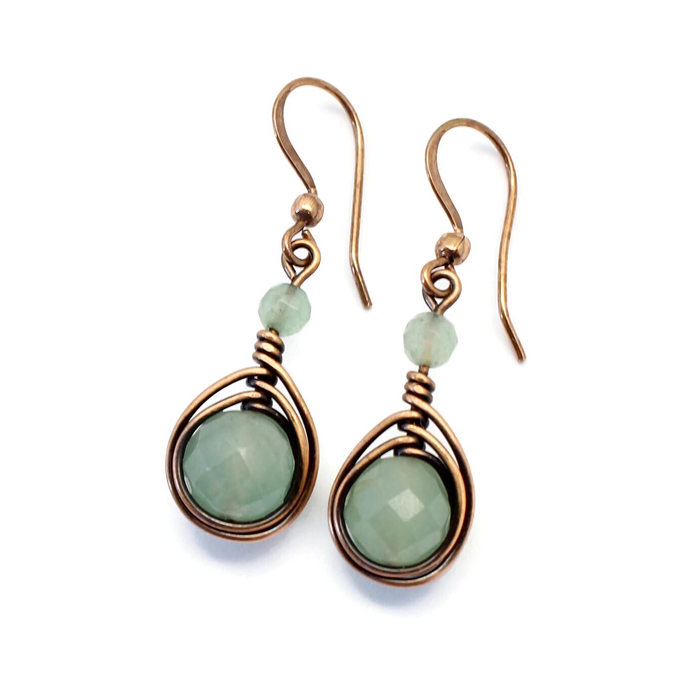 Handcrafted Solid Copper Earrings with Green Aventurine Gemstone (Antiqued Copper, 1" drop) - Image 5