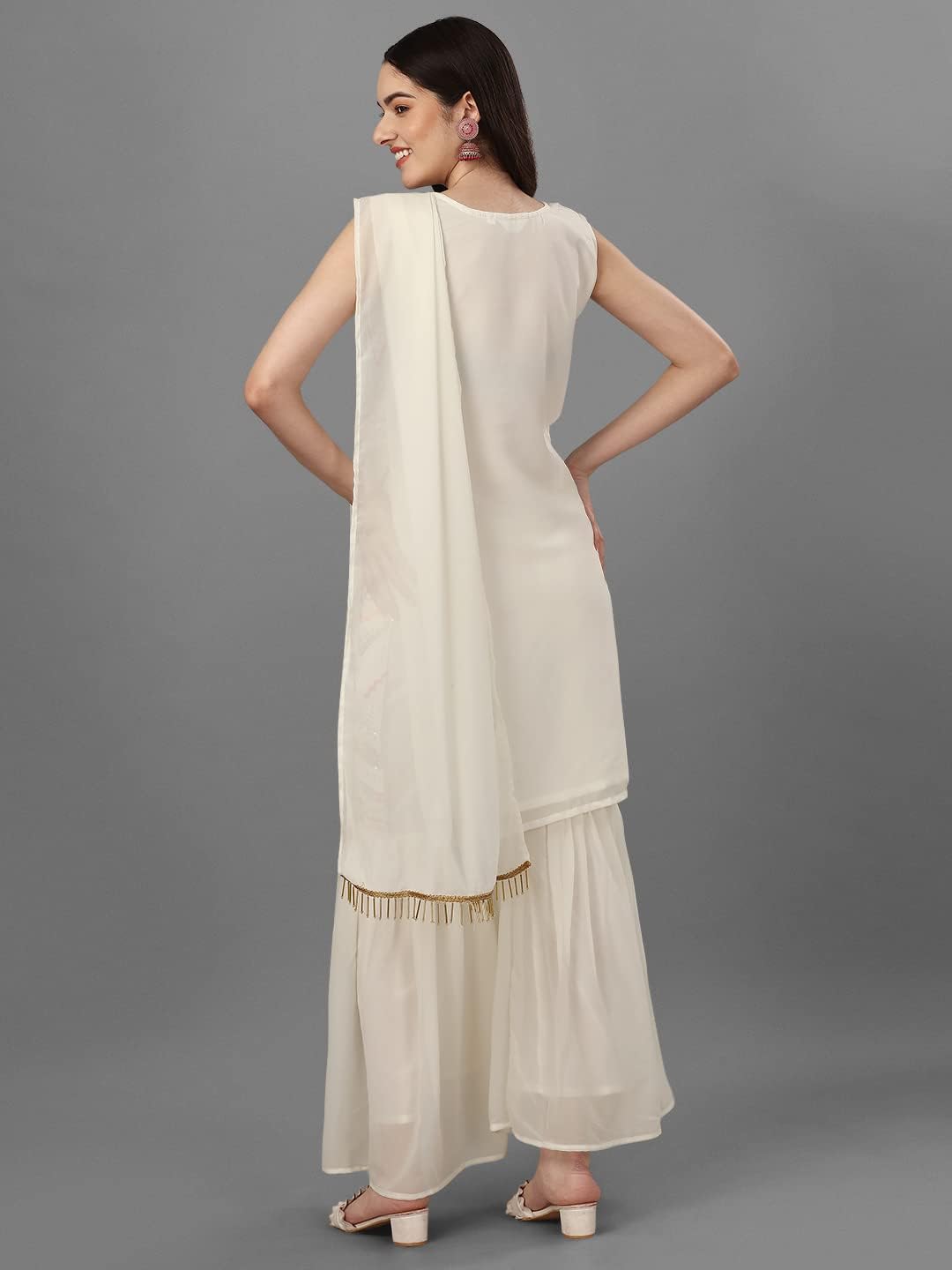 Womens Georgette Party Wear Embroidered Kurta and Sharara With Dupatta - Image 5