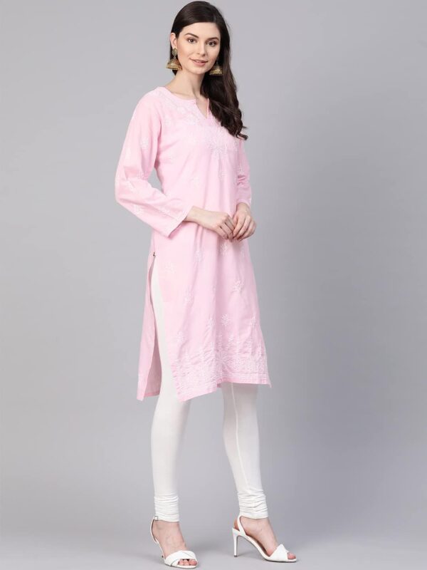 Ada Hand Embroidered Chikankari Indian Traditional Cotton Kurta Kurti Tunic for Women A132468 - Image 4