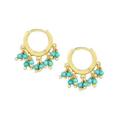 Gempires Turquoise Beads Hoop Earring, 2.4-2.5 mm Round Beads, December Birthstone Gifts, 14k Yellow Gold Plated, Handmade Jewelry (turquoise)