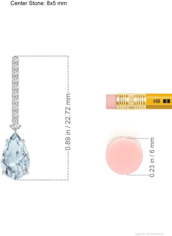 ANGARA Natural Solitaire Pear Aquamarine Drop Earrings with Diamonds in 14K Solid Gold/Platinum | March Birthstone, Birthday, Engagement, Anniversary, Wedding Jewelry Gift for Women - Image 2