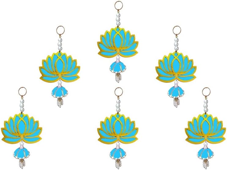 Lotus Blue Jhumka Wall Decor Hanging Set of 6 - Diwali Showpiece Gift Home Temple Pooja Festival Wedding Marriage Stage Decoration - Image 3