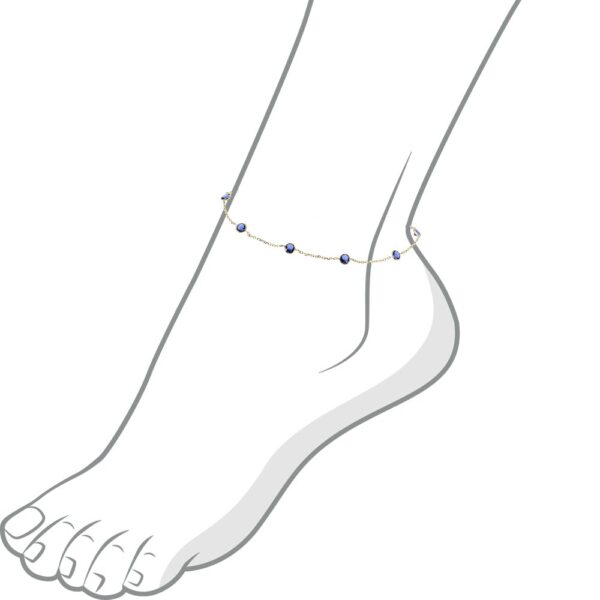 14K Yellow Gold Station Anklet With Sapphire 4mm Blue Cubic Zirconia 9-11 Inch (9.5 Inches) - Image 2