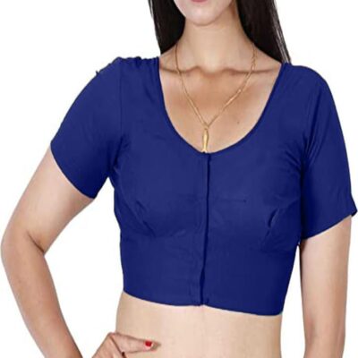 Ethnic Wear Saree Cotton Blouse Women Readymade Plain Sari Choli Top Round Neck, Half Sleeve, Front Open