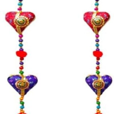 Handmade Heart Cotton Stuffed Rajasthani & Gujarati Traditional Door Hanging Pair Decorative Ladi, Latkan in Vibrant Colors for Home Decor, Office Decor, Wall, Window (1 Pair)