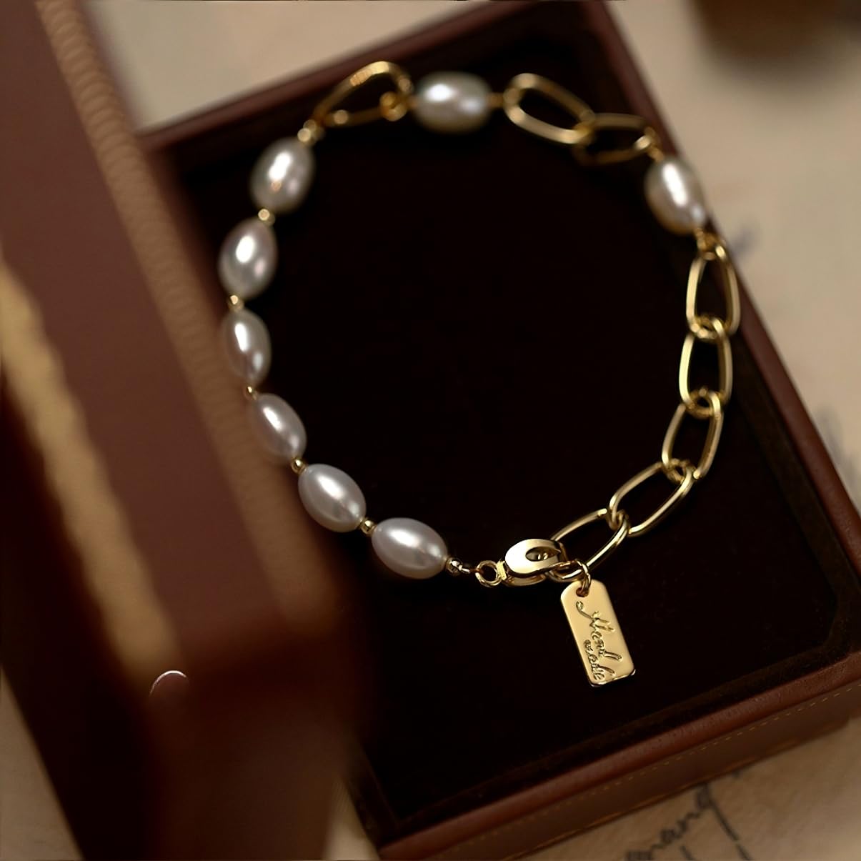 Handcrafted Natural Freshwater Baroque Pearl Bracelet,14k Gold Plated Chain,Minimalist designs are perfect for layering (Chain Pearl) - Image 5