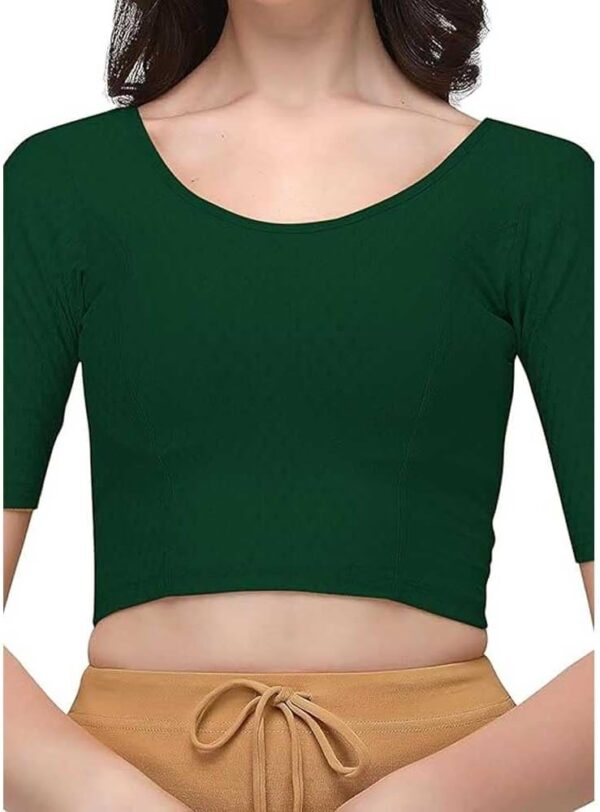 Cotton Lycra Stretchable Sari Blouse Round Neck Half Sleeve Dry Fit Workout Crop Top Gym Sports Top for Women - Image 5