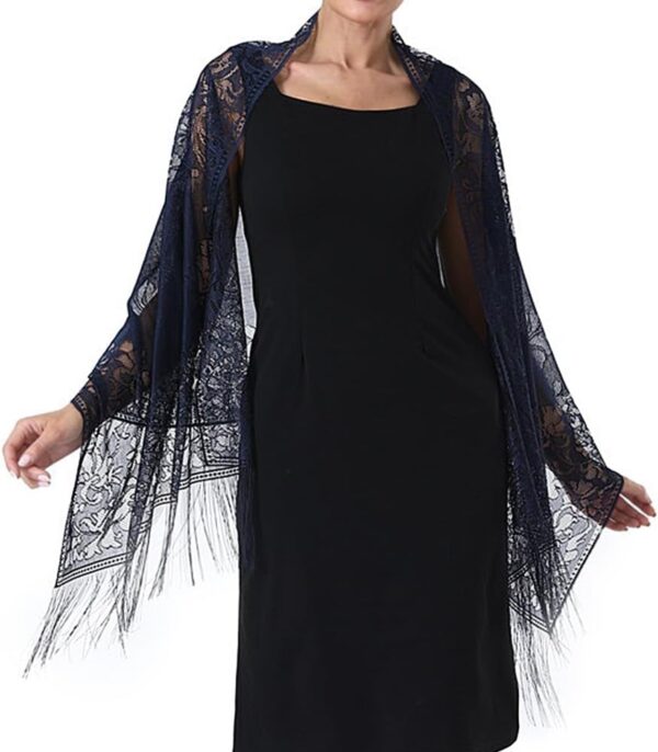 Ladiery Women's Floral Lace Scarf Shawl with Tassels, Soft Mesh Fringe Wraps for Wedding Evening Party Dresses - Image 2