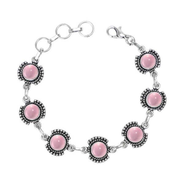 Rose Quartz Stone Adjustable Bracelet, Silver Overlay Bracelets For Women, Gemstone Adjustable Link Bracelets, Handmade Jewellery Anniversary Gift, Gift for Her