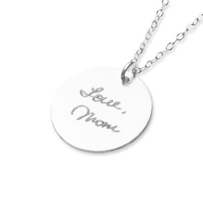 Custom Handwriting Necklace, Actual Handwriting Pendant, Personalized, Memorial, Signature, Handwritten Note from Dad Mom Grandpa Grandma Kids Drawing, Reversible, Gold, Rose, Silver (CG285N_34).