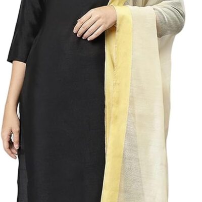 Women's Poly Silk Kurta With Pant And Art Silk Dupatta - Black
