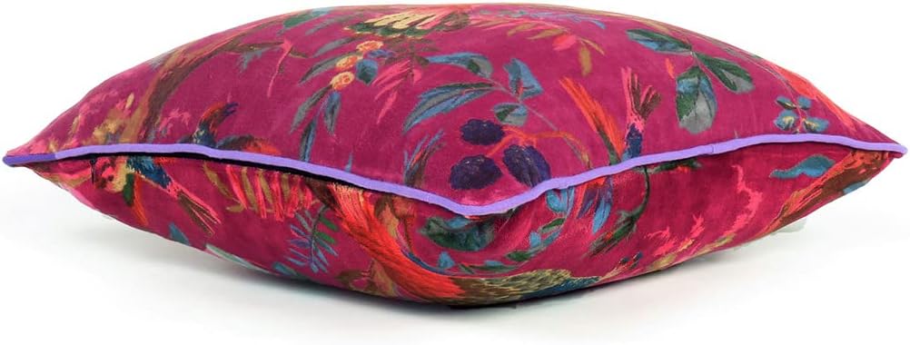Mam Treasures Velvet Floral Flower Bird Throw Pillow Sofa Cushion Cover Case Couch Bohemian Accent Colorful Boho Chic Indian Handmade Cover Only (16X16 Inches, Burgundy) - Image 2