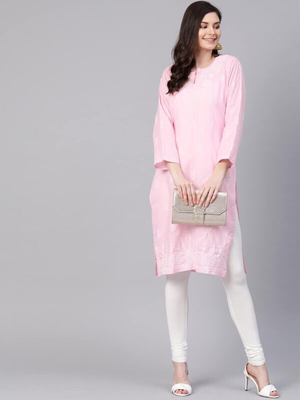 Ada Hand Embroidered Chikankari Indian Traditional Cotton Kurta Kurti Tunic for Women A132468 - Image 5