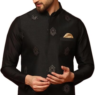 KISAH Men's Textured/Printed Nehru Jacket- Traditional Indian Waistcoat for Weddings & Festive Occasions