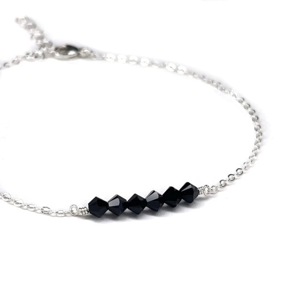 LeSilveStone sterling silver anklet embellished with Jet Black crystals from Swarovski®, chain ankle bracelet, delicate jewelry, beach jewelry, simple dainty crystal anklet/L 10-11.5"