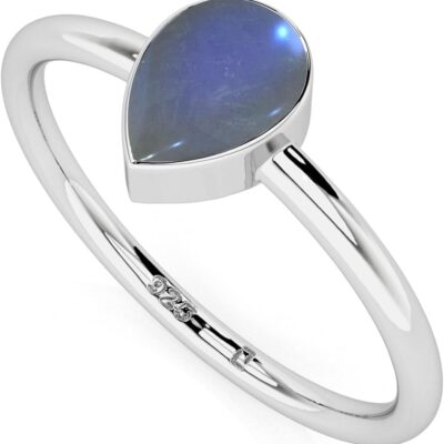 Natural Labradorite Stackable Ring for Women in Sterling Silver, November Birthstone Handcrafted Jewelry Gifts for Her (Round, Oval, Pear)
