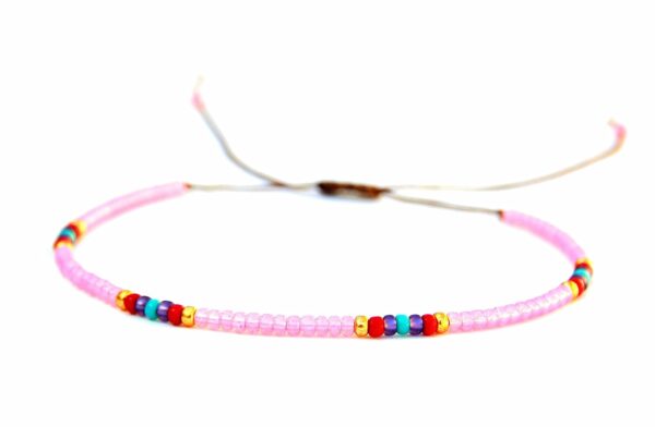 Beaded Anklet for Women, Boho Bohemian Native American Style, Unique Waterproof Pink Colorful Hippie Beach Anklet, Handmade by Tribes (S-M) - Image 2