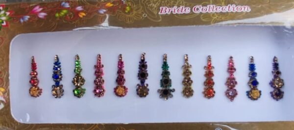 Multicolored Crystal Bindi Bridal face Jewels Forehead Tika Indian Bindis for women bindi Indian multicolor round long small gold (Long Bindis - 12 Bindi) - Image 4