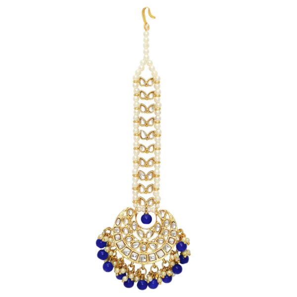 Aheli Faux Kundan Maang Tikka Matha Patti Indian Traditional Bollywood Jewelry Gift for Women Blue - Image 5