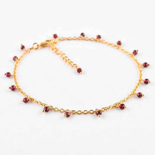 InfinityGemsArt Red Garnet Anklets in Hanging Beads Ankle Bracelets for Women Natural Birthstone 14k Gold Plated Jewelry in 9” +1.5” inch Chakra Crystals Birthday Gifts - Image 3