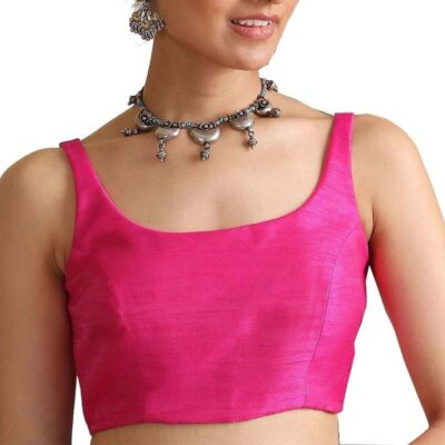 Dupion Solid Saree Blouse Scoop Neck Top Sleeveless Back Hook & Eye Closure Choli Sari