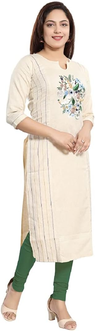 DREAM & DZIRE Kurta for Women in Plus Size Kalamkari Embroideried Long Round Neck Straight fit. - Image 3