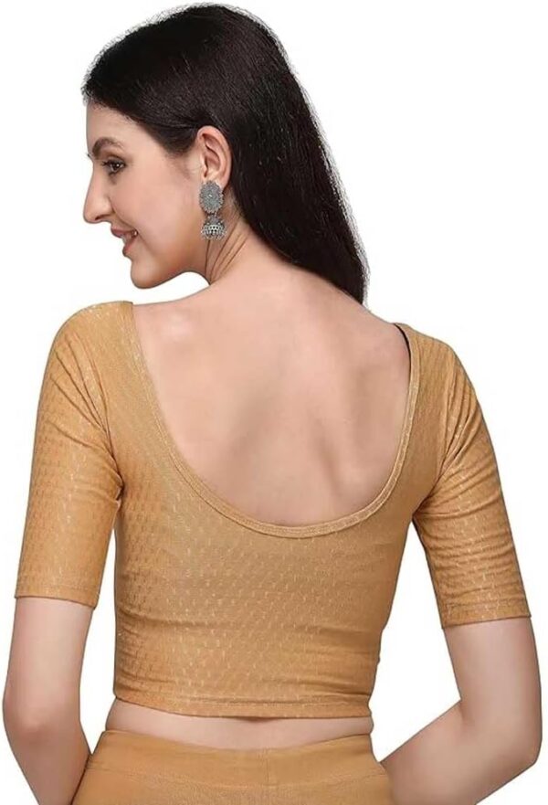 Cotton Lycra Stretchable Sari Blouse Round Neck Half Sleeve Dry Fit Workout Crop Top Gym Sports Top for Women - Image 2