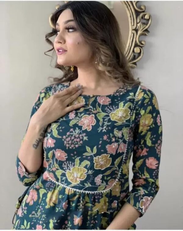 Women's Cotton Straight long Naira Cut kurti Pant Set Gota Embroidered Indian Ethnic Kurti Pant Set for Women - Image 3