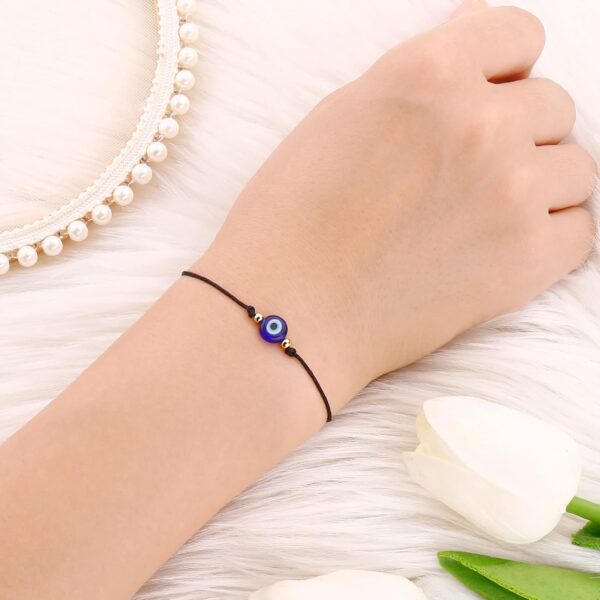 Evil Eye Bracelet Anklet Black Red String Lucky Protection Handmade Adjustable Bracelets for Women Men Teens (Black string blue eye gold) - Image 3