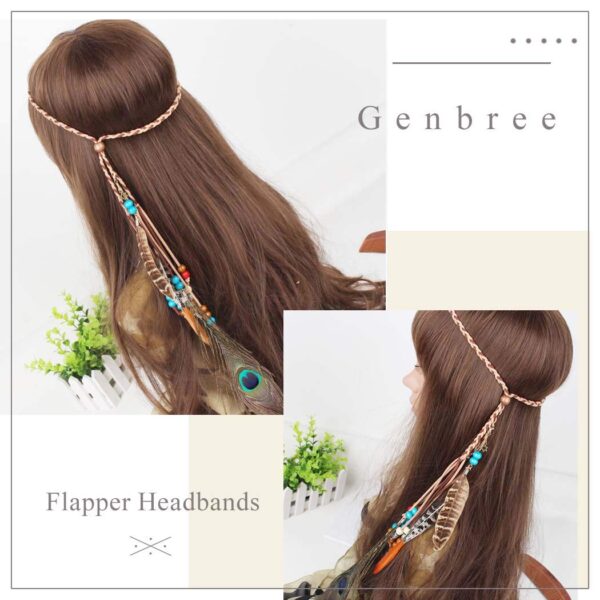 Boho Peacock Feather Headband Indian Headbands Hippie Feather Headdress Adjustable Rope Hair Accesoories for Women and Girls - Image 4