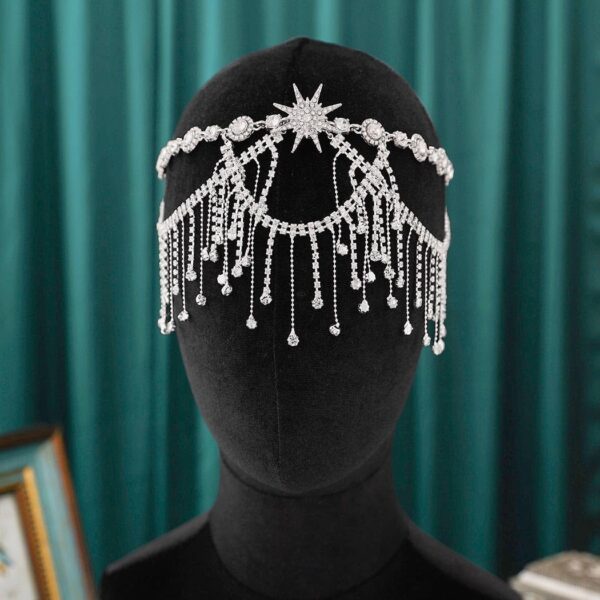 Unicra Silver Rhinestone Head Chain Tassel Sparkly Crystal Bridal Wedding Headband Bride Hair Accessories Jewelry for Women and Girls (Silver) - Image 3
