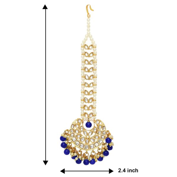 Aheli Faux Kundan Maang Tikka Matha Patti Indian Traditional Bollywood Jewelry Gift for Women Blue - Image 4