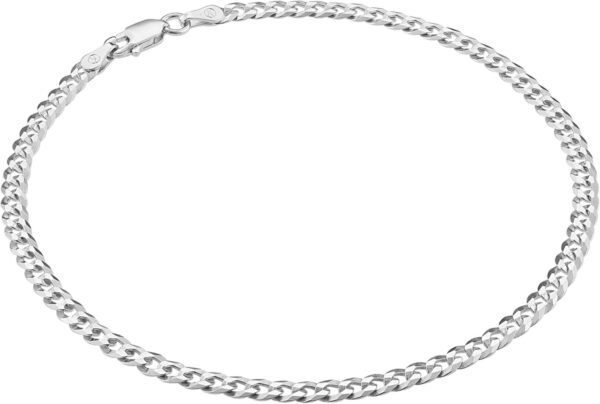 KISPER Solid 925 Sterling Silver 18k Gold Plated Italian Anklet Bracelet for Women - 3.5mm Waterproof Diamond-Cut Curb Chain - Flat Cuban Link Womens Ankle Bracelets, Made in Italy, 9-11 Inches