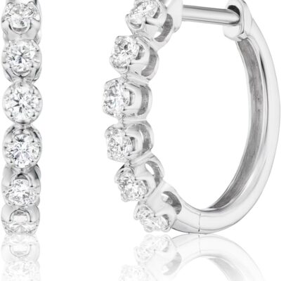 Lab Grown Diamond Huggie Hoop Earrings for Women I 10k White Gold Earrings for Her I IGI Certified 1/3 to 1/2 Carat Diamonds (I-J, SI1-SI2, cttw) Hinged Hoops