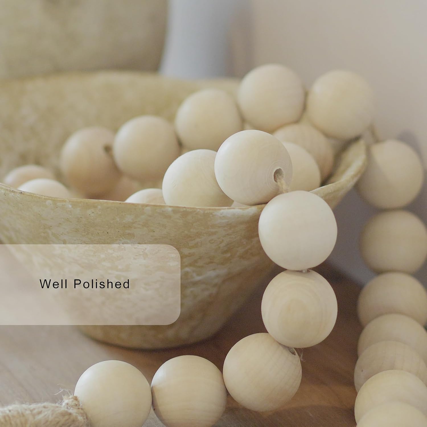 Extra Large Wood Bead Garland with 1.6" Diameter Wood Beads, Wooden Beads Garland with Tassels, Decorative Beads Home Decor, Farmhouse Beads Decor (Nature Beige, 50 Inches) - Image 3