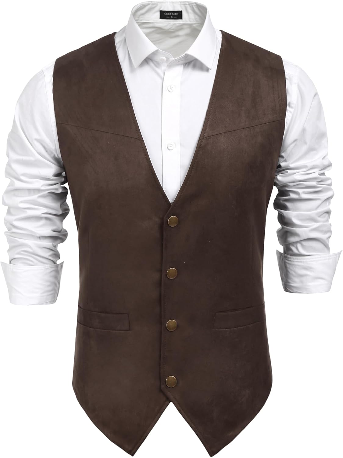 COOFANDY Men's Suede Leather Suit Vest Casual Western Vest Jacket Slim Fit Vest Waistcoat