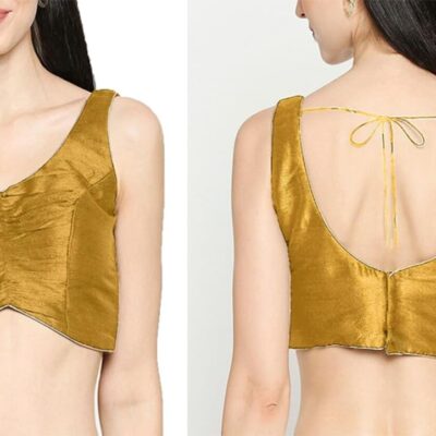 ANANYA FASHION & CRAFTS HUB Dupion Solid Saree Blouse V-Neck Top Sleeveless Back Hook & Eye with Dori Closure Choli Sari